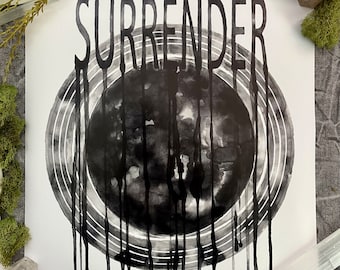 Original art print- Surrender, black watercolor painting illustration design wall decor