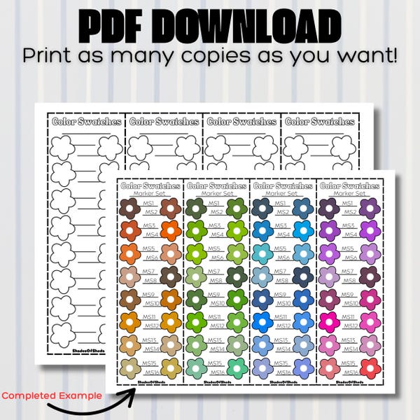 Blank Flower PDF Printable Color Swatch Sheet