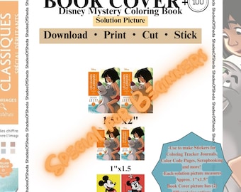 Soluções das páginas do livro de colorir Disney Mystery Coloring Special para iniciantes (PDF) - Adesivos