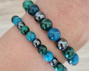 Arthritis Arthritis Bracelet Natural Stone Genuine Malachite Apatite Hematite, 6mm 8mm Beads, Back Well-being, Joint Pain