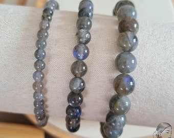 AAA Madagascar Labradorite Bracelet, Natural Stone, Semi-Precious Pearl 4mm 6mm 8mm, Blue Reflections, Protection Gift for Women, Men, Children
