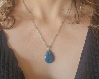 Collana in apatite blu, ciondolo a goccia naturale, pietra portafortuna di dicembre, catena in acciaio inossidabile pregiato, regalo alla moda per le donne