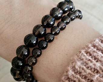 Pulsera de cuarzo ahumado AAA, auténtica piedra natural de cristal de roca Morion, cuentas de 6 mm y 8 mm, hecha a mano, para conectar con la tierra y serenidad, regalo para mujeres y hombres.