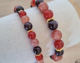 Vitality and Joy of Living Bracelet, Natural Carnelian, Sunstone, and Garnet Stones, 6mm and 8mm Beads, Energy and Well-being, Gift for Women and Men