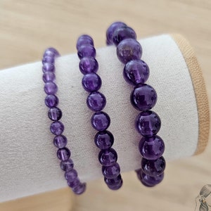 Pulsera de amatista AAA, piedra natural, cuentas de 4 mm, 6 mm y 8 mm, hecha a mano, piedra de nacimiento de febrero, serenidad y sueño, regalo para mujeres y hombres.
