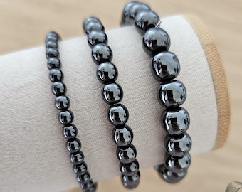 Bracciale in ematite AAA, pietra grigia naturale, perline di magnetite in metallo da 4 mm, 6 mm e 8 mm, fatto a mano, radicamento, regalo protettivo per uomini, donne e bambini
