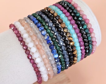 Natural Stone Bracelet, 4mm Faceted Bead, Choice of Semi-Precious Stones, Custom Handmade Gift for Women, Men, and Children