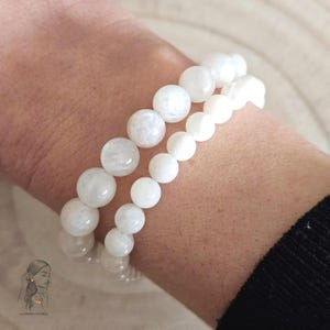AA Maansteen Armband, Natuurlijke Blauw-Witte Steen, Echte Halfedelsteen Parel 6mm 8mm, Handgemaakt Zwangerschapscadeau voor Vrouwen en Moeders