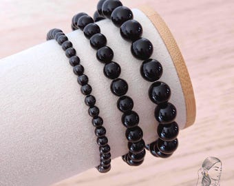 Bracelet Onyx Noir AA, Pierre naturelle véritable, Perle semi précieuse 4mm 6mm 8mm, Agate, Ancrage Protection, Cadeau Homme Femme Fait Main