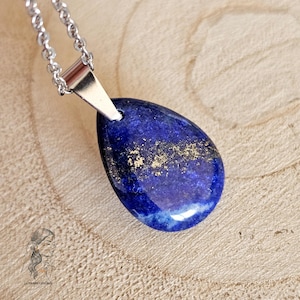 Collier Lapis Lazuli Pakistan – 10 Perles, Chaine Acier Inoxydable, A Bijoux