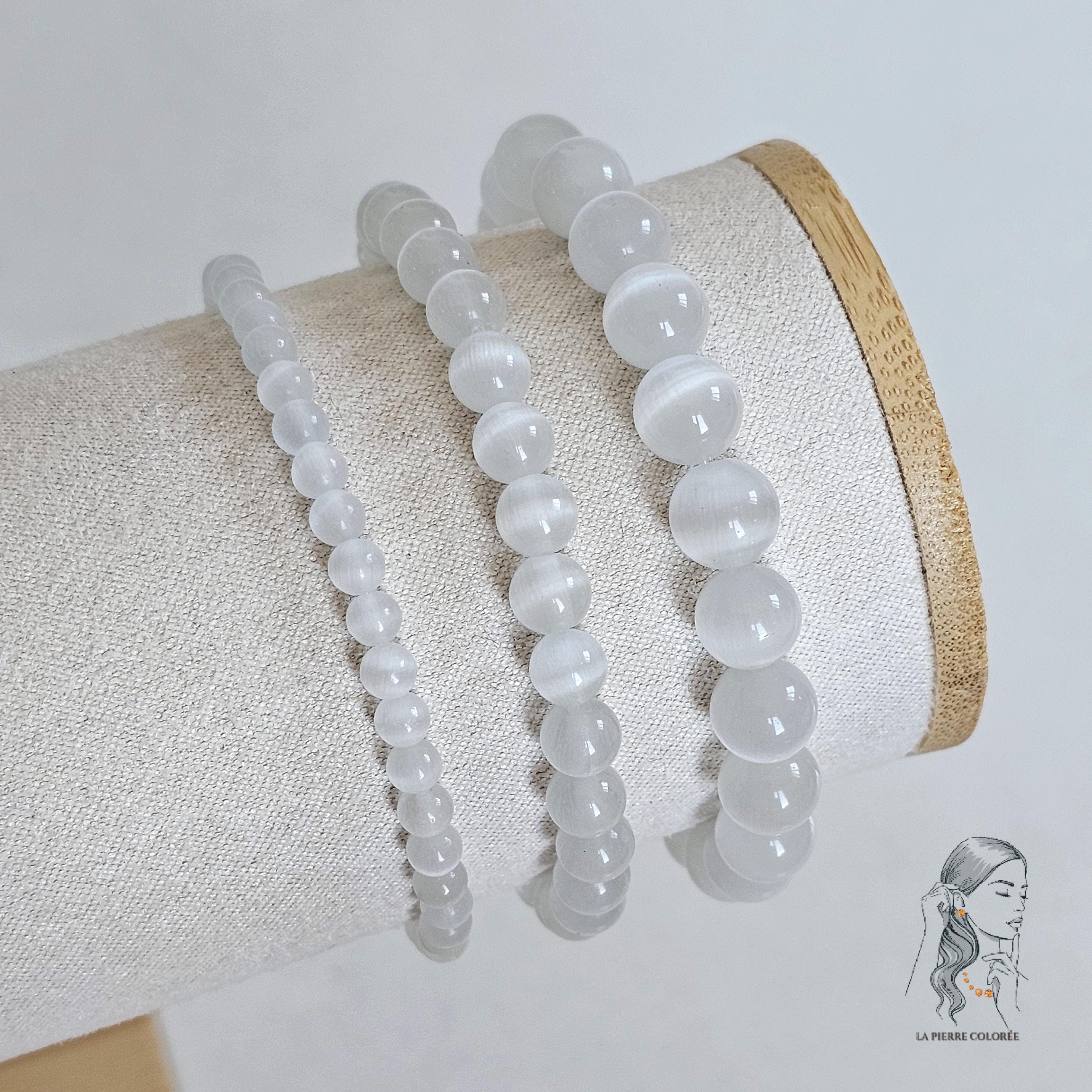 Bracciale Reiki In Selenite | Cristallo Per Meditazione E Chakra | Perline 8 Mm Lunghezza 17,8 Cm