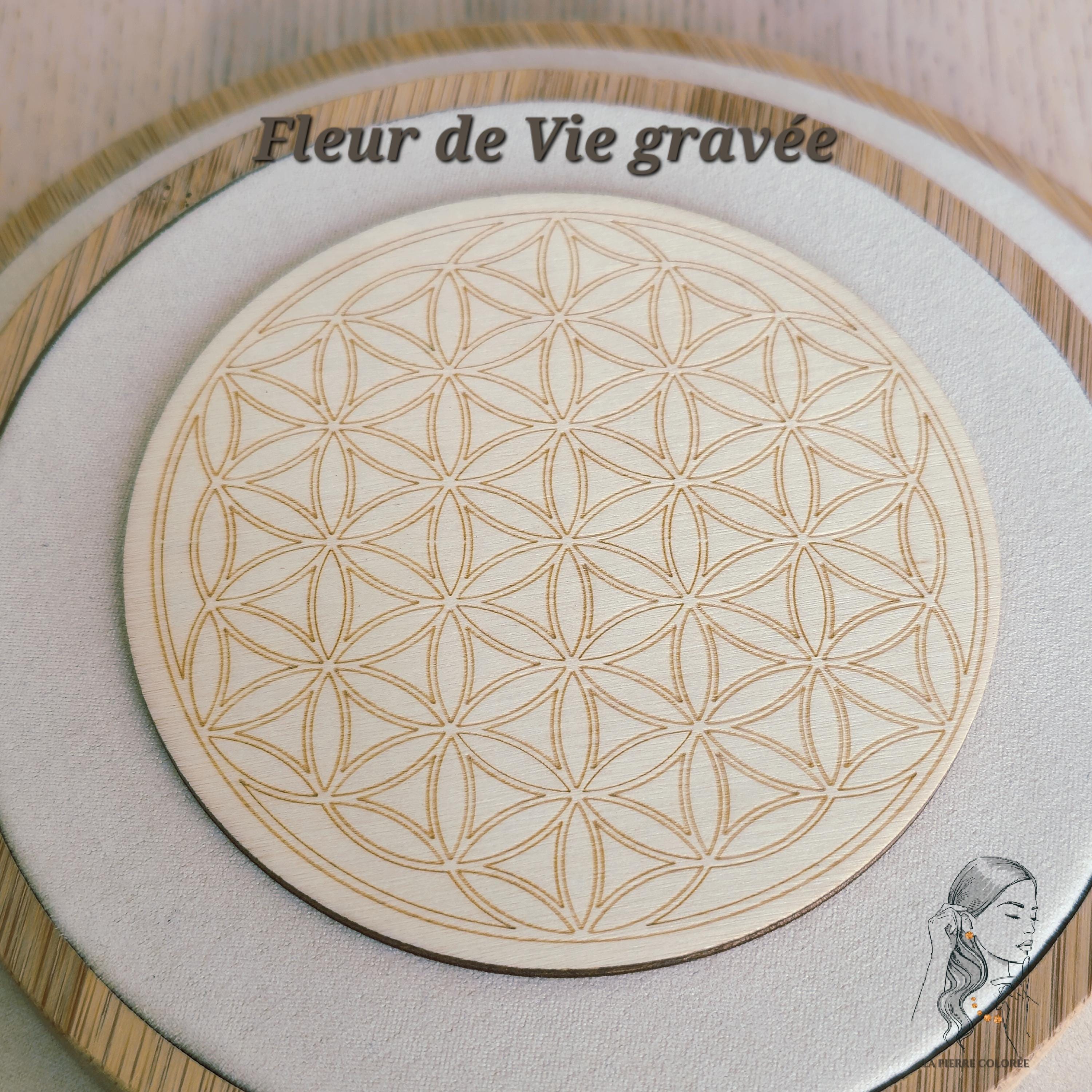 Fiore della vita in legno per ricaricare pietre e pendoli divinatorio e cubo di Metatron ⌀15CM - 100% Made in France
