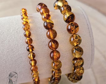 Bracelet Ambre Baltique AA, Pierre Naturelle Véritable, Perles semi précieuse 4mm 6mm 8mm, Fait main, Cadeau de Noël Femme Homme Enfant Bébé