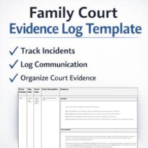 Evidence and Incident Tracking Log for Child Custody Family Court Preparation.