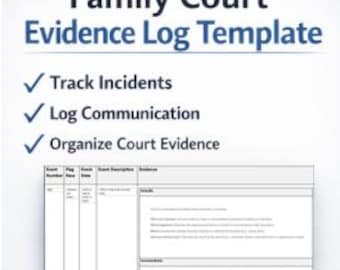 Evidence and Incident Tracking Log for Child Custody Family Court Preparation.