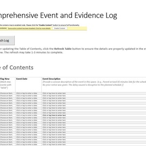 Evidence and Incident Tracking Log for Child Custody Family Court ...