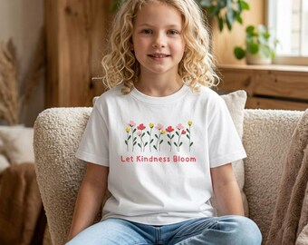 Blumen-T-Shirt für Jugendliche, inspirierendes T-Shirt „Lass Freundlichkeit erblühen“, Frühlingsblumen-Shirt