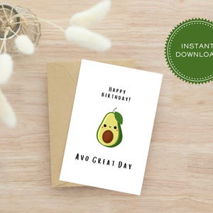 Druckbare Geburtstagskarte, Avocado Karte, Lustige Geburtstagskarte, Herunterladbare Karte