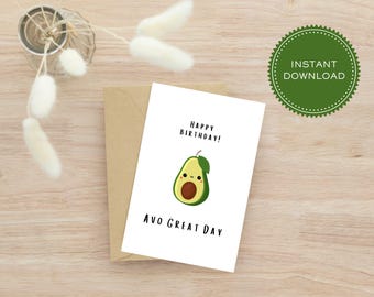 Printable Birthday Card, Avocado Card, Funny Birthday Card, Downloadable Card