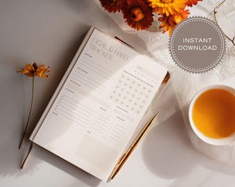 Printable Reflection and Habit Tracker Journal Template Pack, Instant Download Bullet Journal, 4 Pages, Habit Tracker and Gratitude Journal