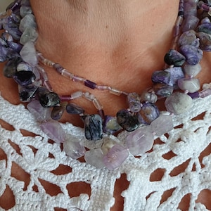 Amethyst Choker, Charoite Necklace, Layered Stone Choker, Artisan Stone Choker, Natural Gemstone Jewelry, Unique Handmade Gift