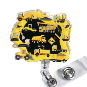 Construction Vehicles Badge Reel - Construction Badge Reel - Bulldozer Badge Holder - Construction Equipment - Dump Truck Badge Reel