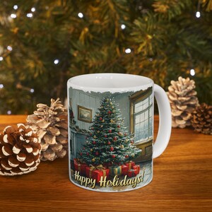 Christmas Ceramic Mug, Holiday Season Gift, Stocking Stuffer, Festive Coffee Cup, Happy Holidays Mug, Christmas Kitchen Decor