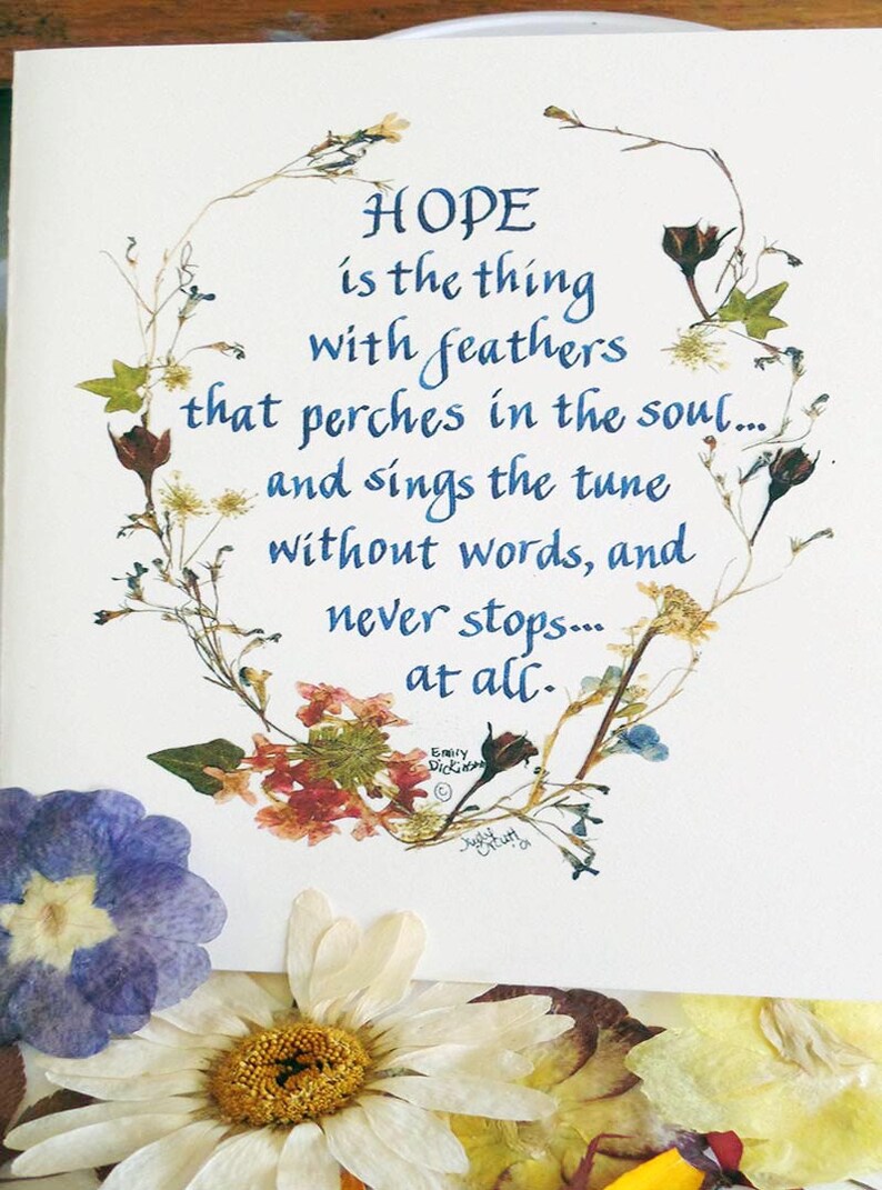 Hope Emily Dickinson calligraphy pressed flowers print Etsy