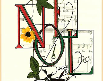 NOEL | a Christmas card | Roman block letters | music | collectible Christmas card | hand done card | calligraphy