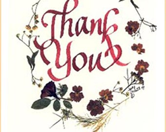 Thank you card, beautiful Thank You, colorful pressed flowers, giclee print, heartfelt, calligraphy