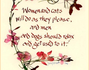 Cats, cat lover's card, feline love, humor, framed option, blank notecard, pressed flower art, calligraphy, q603