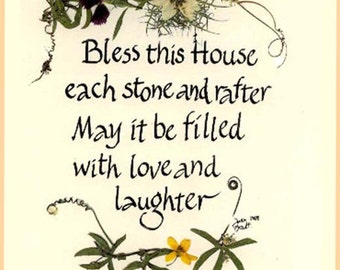 Irish Calligraphy card with Home Blessing, St Patrick's Day, Housewarming, pressed flowers, brand new home