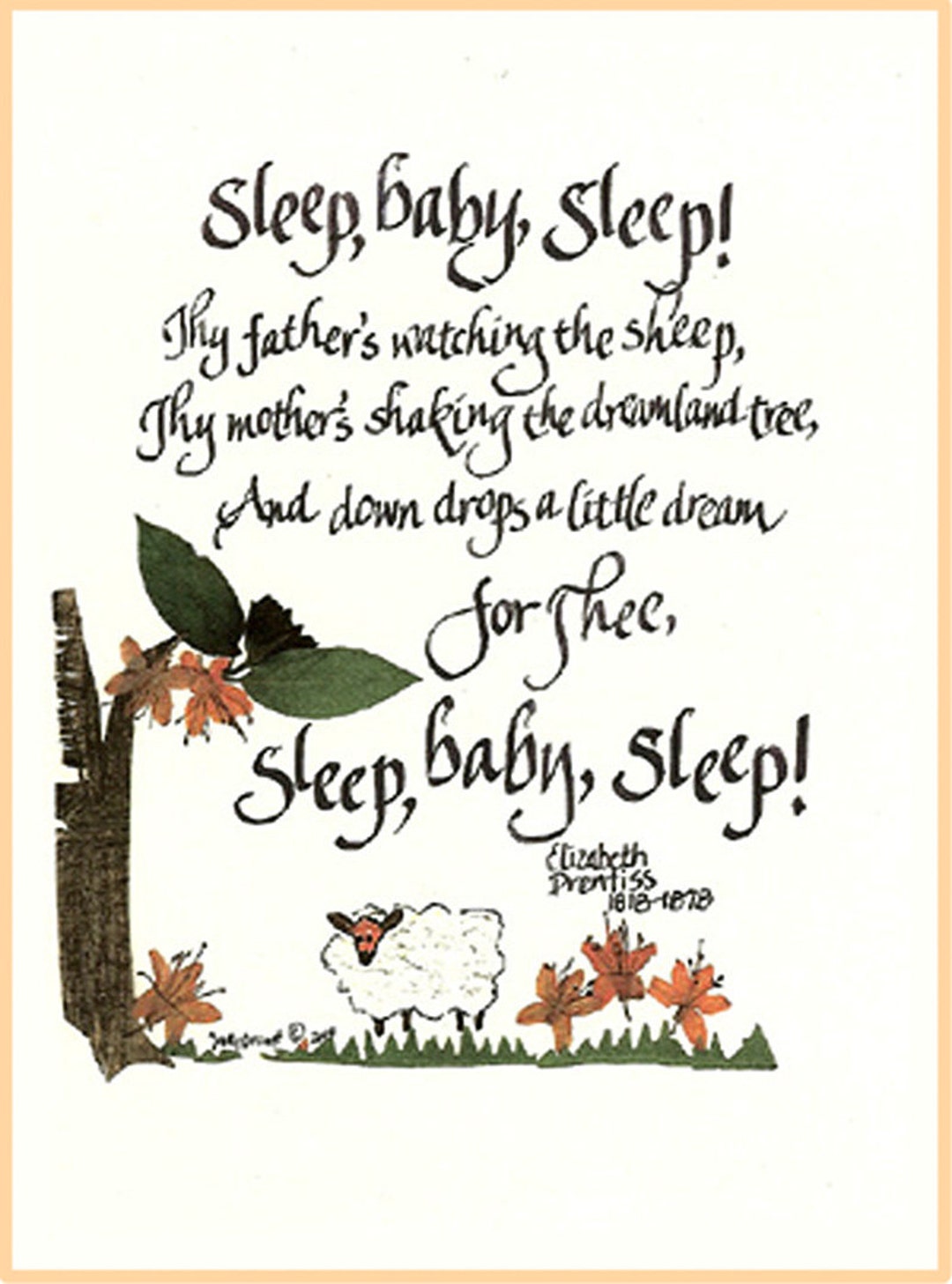 Nursery, Folk Art, Pressed Flowers, Baby Blessing, Poetry Card, Nursery