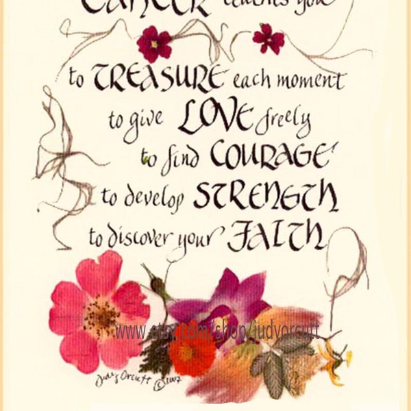 Cancer healing card, pressed flowers, calligraphy, original words, Victorian, blank notecard, pinterest favorite, artist original, 807