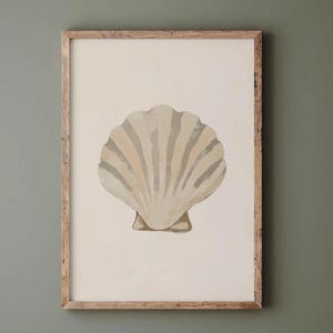 Póster con pintura de conchas marinas, obra de arte para baño en beige, arte oceánico neutro, impresiones artísticas en beige melocotón, decoración de habitación de playa color canela, impreso y enviado