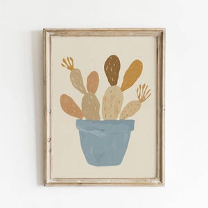 Wüstenkaktus Wandkunst, Boho Pflanzendruck, Neutrales Wüstenplakat, moderne Sukkulentenmalerei, südwestliches Wohndekor, gedruckt und versandt