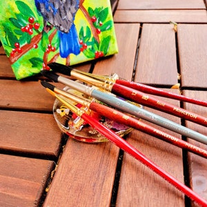 Paint Brush Holder, Red, Purple, White Flowers, Bumblebee, Paint Brush Holder Pressed flowers with gold flakes and foliage , Artist Gift image 3