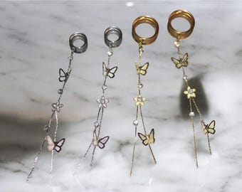 Butterfly Dangle Tunnel Earrings
