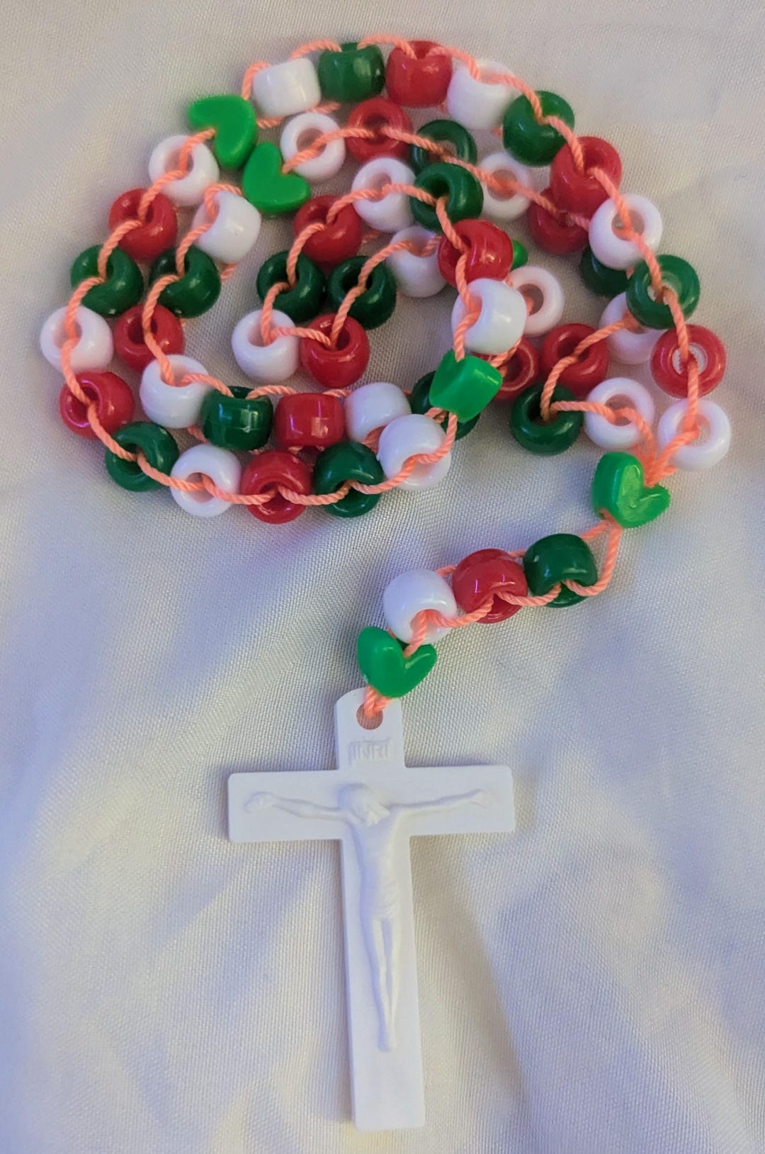 Green White Red Pony Bead Ladder Rosary, Colorful Catholic Prayer Beads ...
