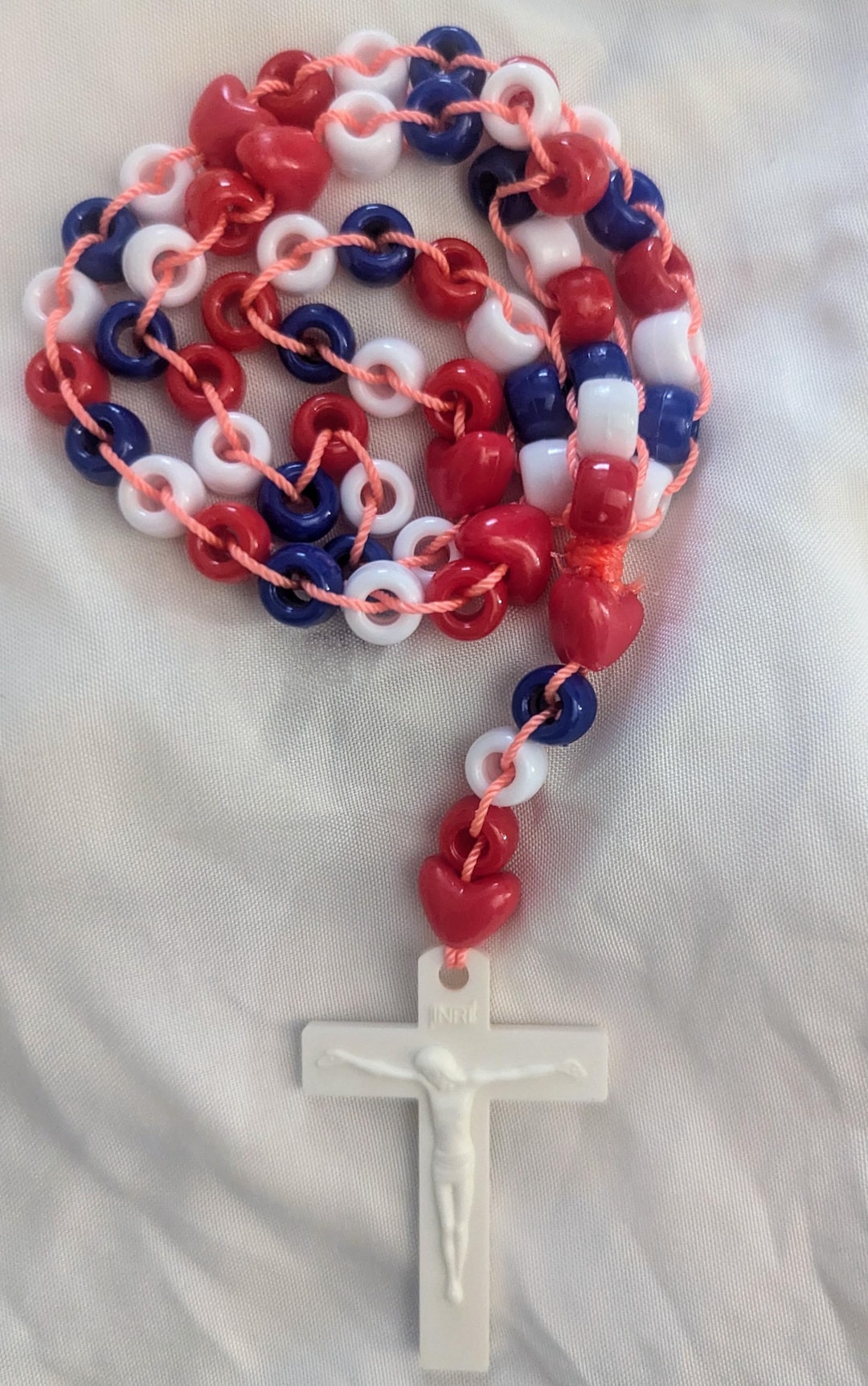 Red White Blue Pony Bead Ladder Rosary, Colorful Catholic Prayer Beads ...