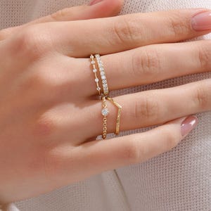 Delicate 14K Gold Diamond Stacking Ring Solid Gold Minimalist Diamond Band Round Diamond Ring Women Handmade Jewelry Half Eternity Gold Ring