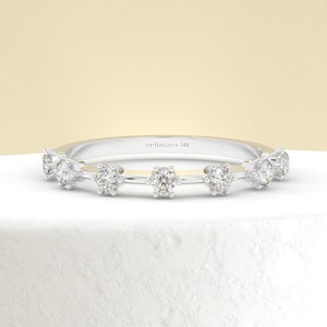 White Gold Diamond Half Eternity Ring, Thin Stackable Ring, Minimalist Wedding Band, Stacking Wedding Ring, Round Cut Diamond Ring for Women