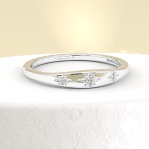 14K White Gold Stackable Diamond Band, Star Setting Diamond Stacking Ring, Celestial Stacking Band, Gold Starburst Ring, Celestial Jewelry