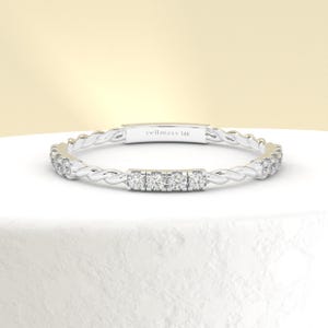 Twisted Rope Diamond Ring, 14K White Gold Twisted Band Diamond Ring, Half Eternity Stacking Ring for Women, Minimalist Bridal Jewelry Gift