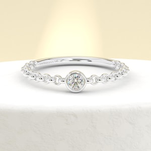 Diamond Chain Band Engagement Ring,14K White Gold Bezel Set Promise Ring, Minimalist Engagement Ring, Dainty Diamond Stacking Ring for Her