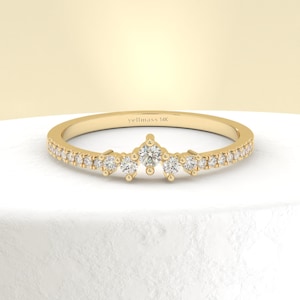 Tiara Diamond Ring 14K Gold - Gold Pave Diamond Stacking Ring - Dainty Diamond Wedding Band - Minimalist Diamond Band - Bridal Gift for Her