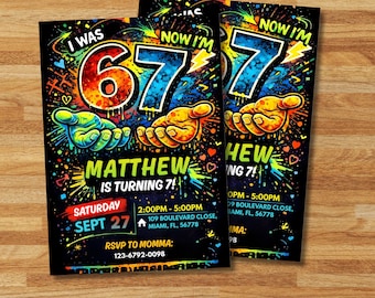 Personalised Six Seven Birthday Invitation | I was 6 now I'm 7 Party Invite | Digital Download