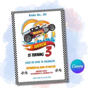 Faire-part d'anniversaire Hot Wheels, Faire-part d'anniversaire voitures Hot Cars, carte d'anniversaire de garçons, téléchargement numérique, modèle de toile