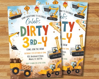 Dirty 3rd-y Birthday Invitation | Dump Truck Construction Birthday Invite | Editable 3rd Birthday Party Template