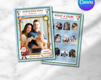 Plantilla de periódico para tarjeta navideña de resumen del año (descarga digital)
